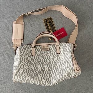 NEW Sprayground Duffle Travel Monogram Bowling Bag White Gold Gray Beige Purse